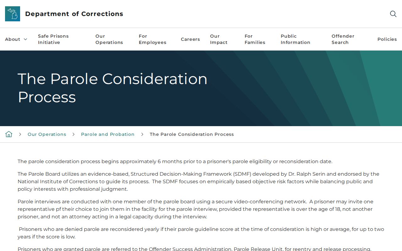 Michigan parole consideration process for a Mackinac County release